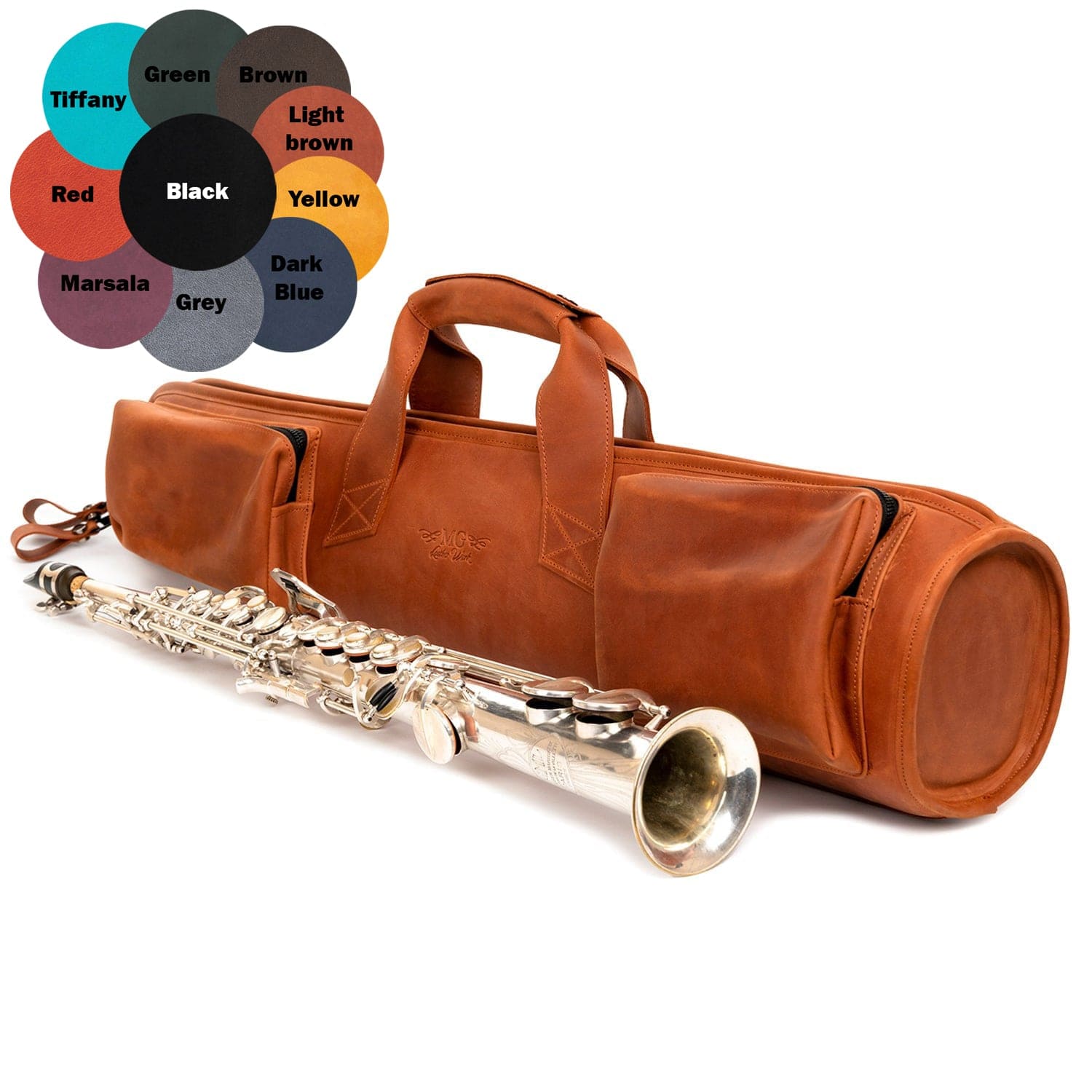 Gig Bag for Straight Soprano Saxophone | Genuine Leather "Crazy Horse"