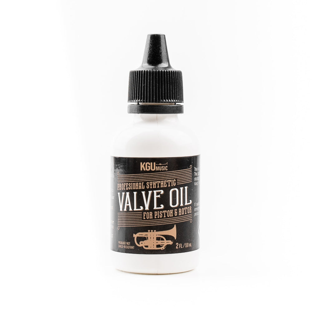 Bottle of valve oil with a white background
