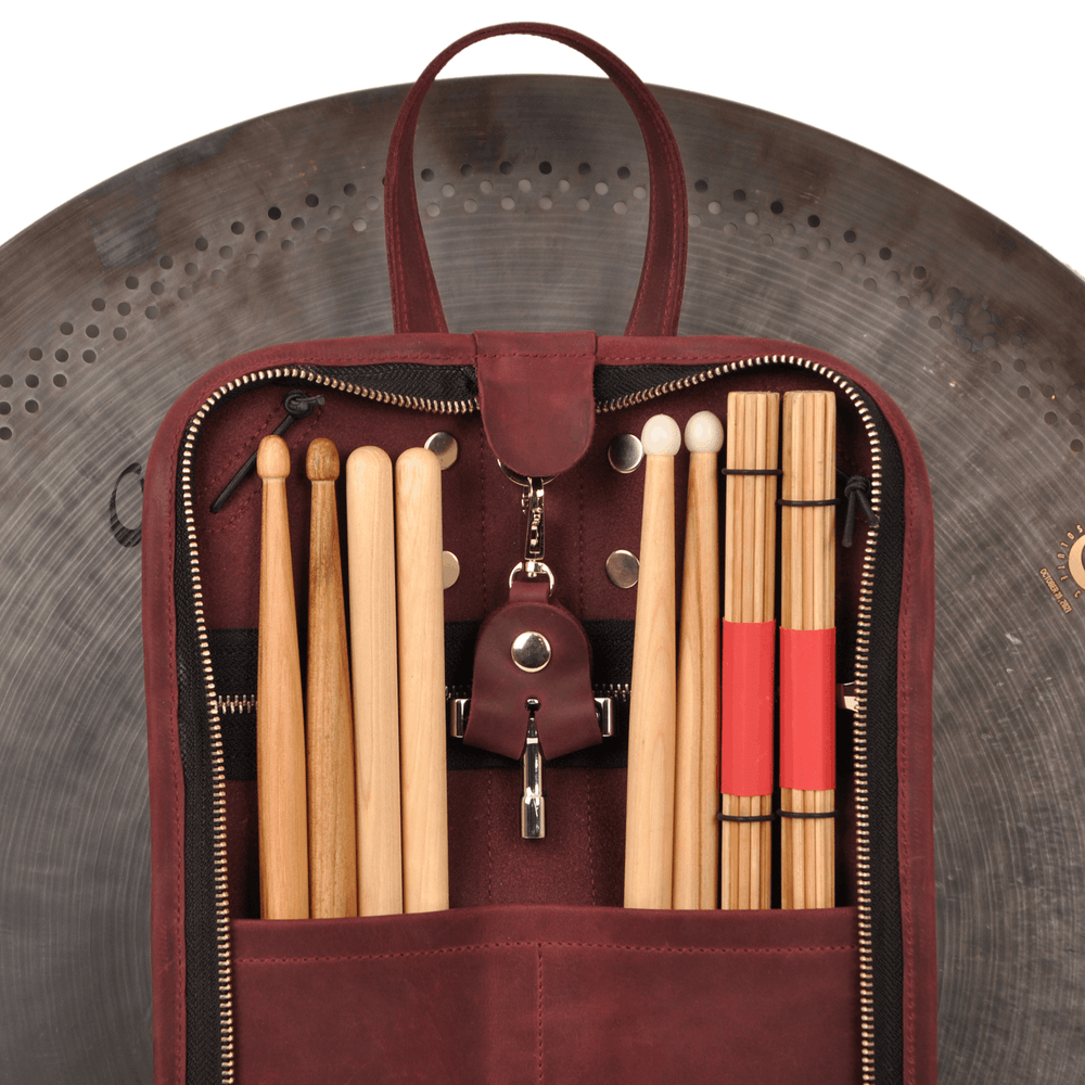 Compact Drumstick bag with drum key holder | Genuine Leather "Crazy Horse"
