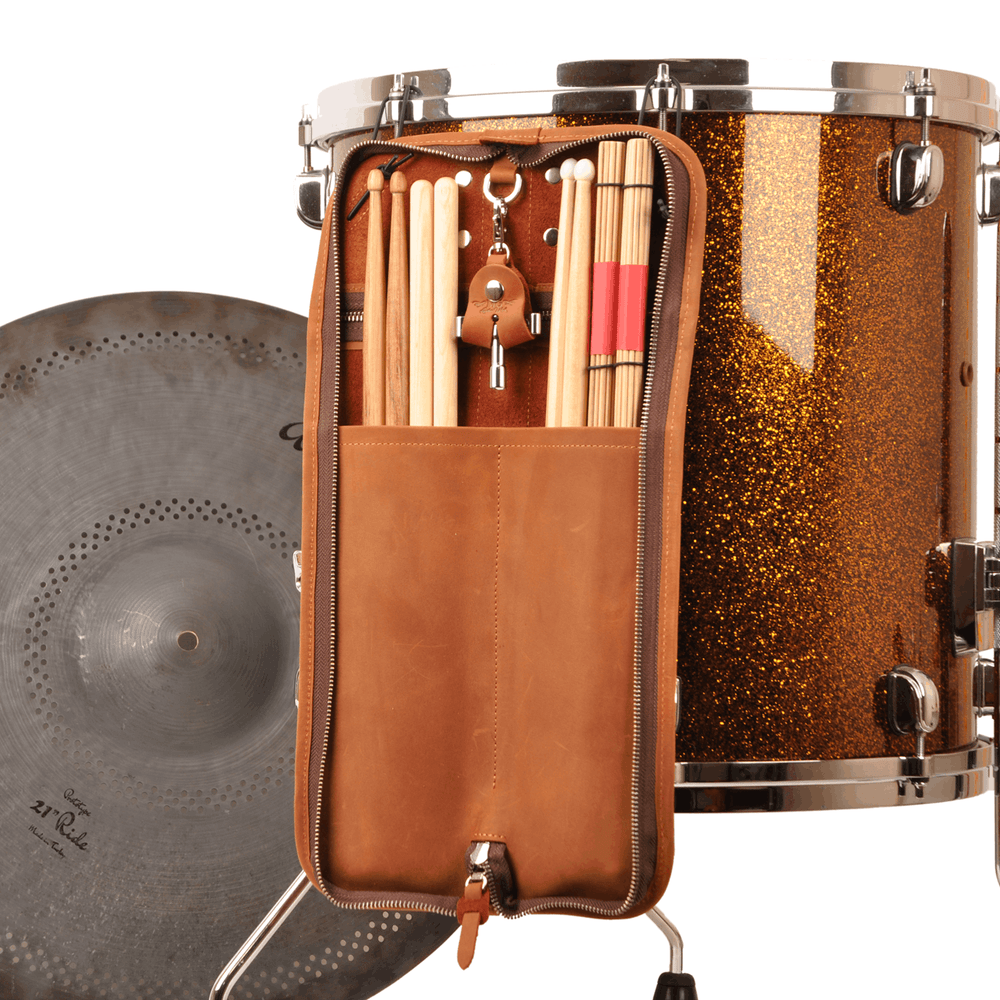 Compact Drumstick bag with drum key holder | Genuine Leather "Crazy Horse"