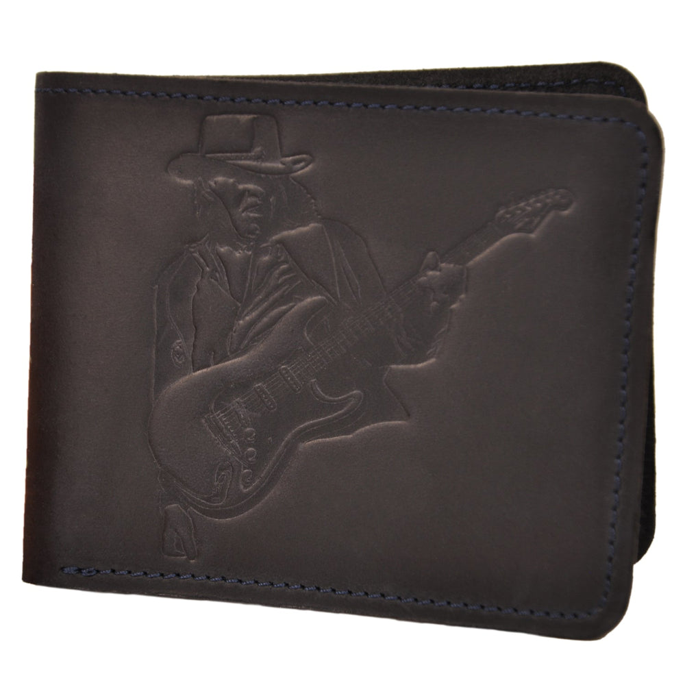 Leather Wallet with Guitarist print | Gift for Musicians