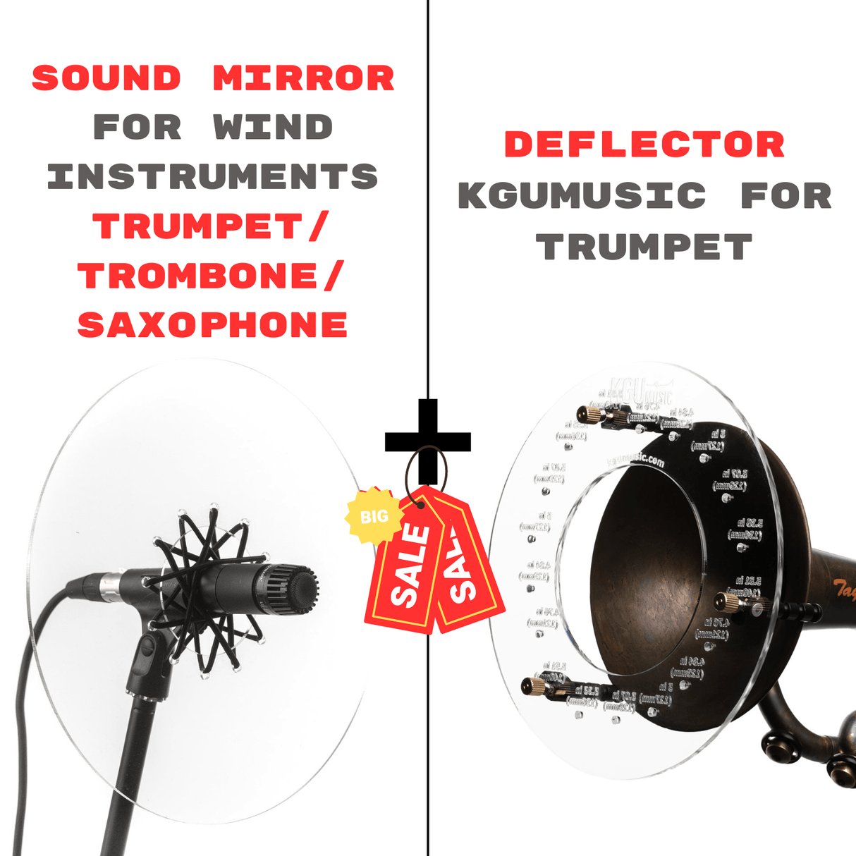 Sound Mirror for wind instruments Trumpet/ trombone/ saxophone + Deflector KGUmusic for trumpet