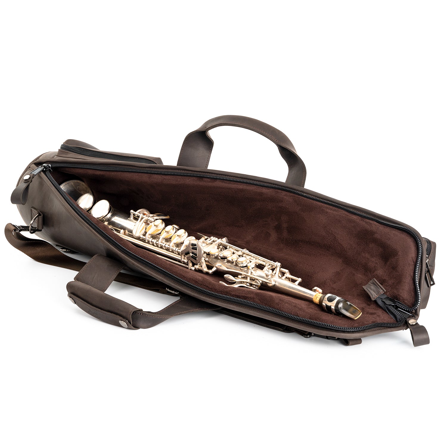 Gig Bag for Straight Soprano Saxophone | Genuine Leather "Crazy Horse"