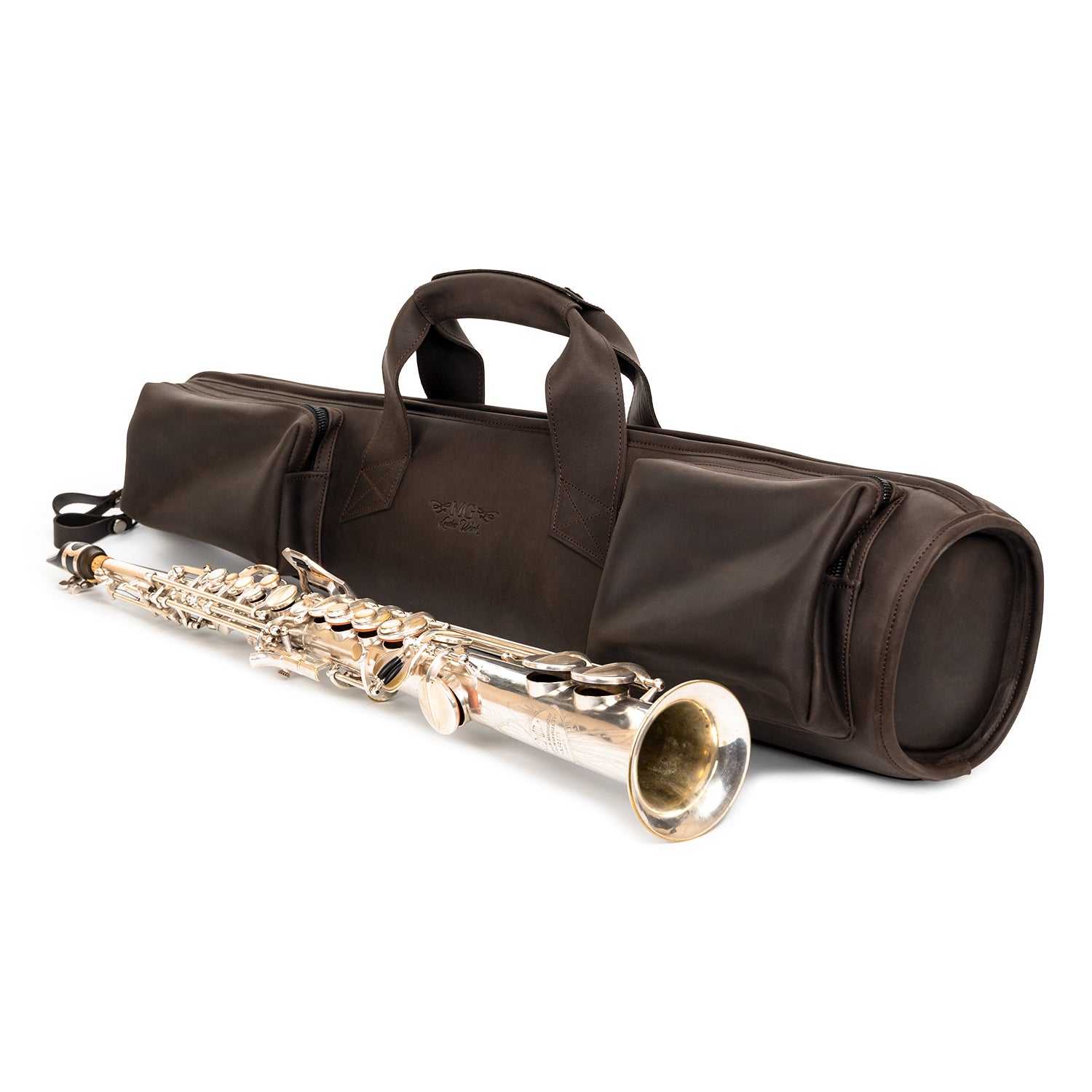 Gig Bag for Straight Soprano Saxophone | Genuine Leather "Crazy Horse"