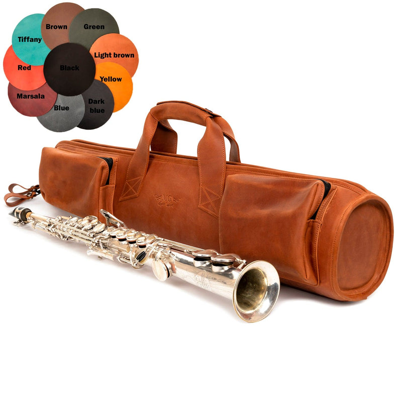 Straight Soprano Saxophone Gig Bag Crazy Horse Leather MG Leather Work