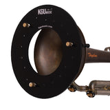 Front view of KGUmusic black deflector, mounted on trumpet.