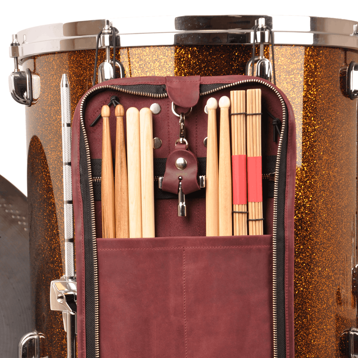 Compact Drumstick bag with drum key holder | Genuine Leather "Crazy Horse"