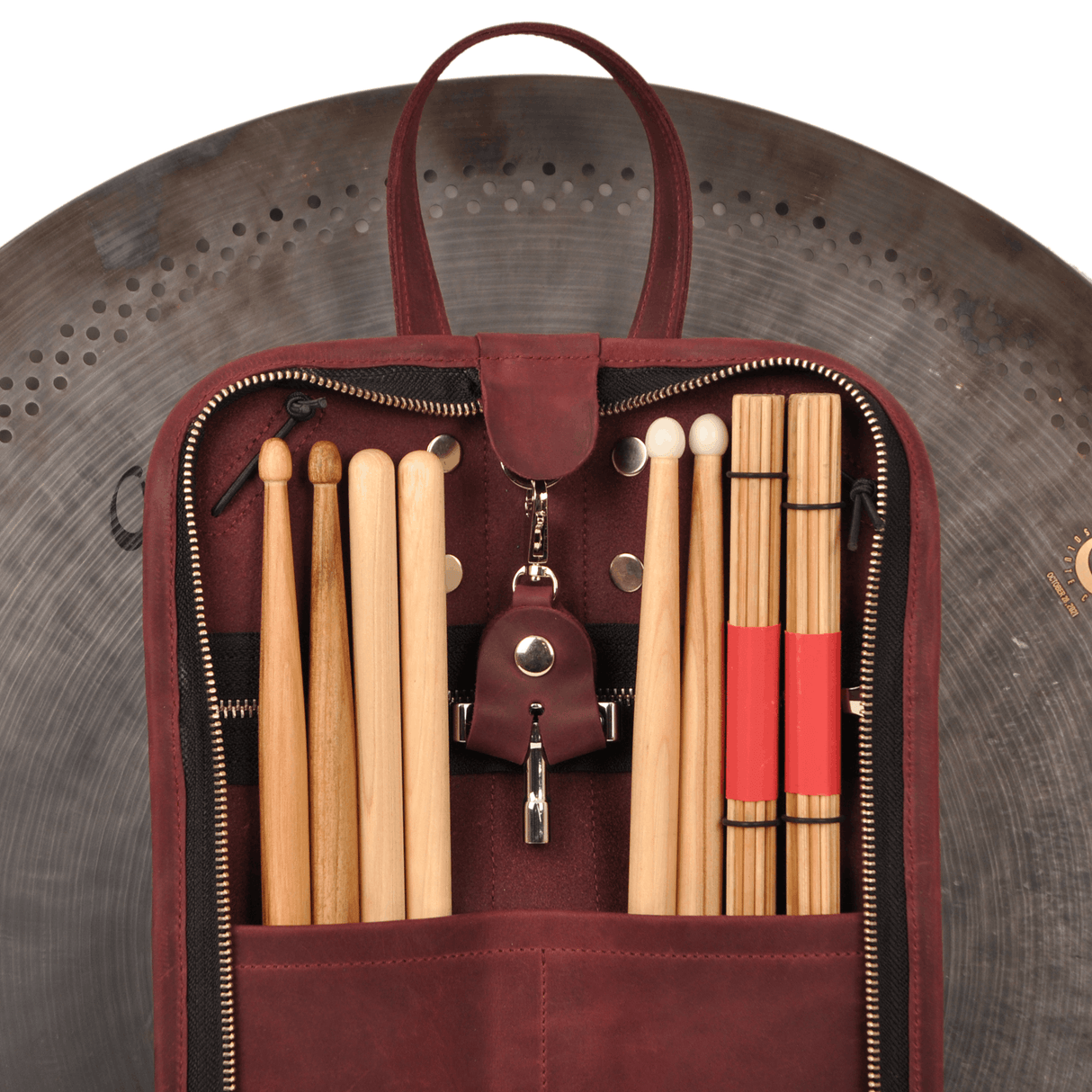 Compact Drumstick bag with drum key holder | Genuine Leather "Crazy Horse"