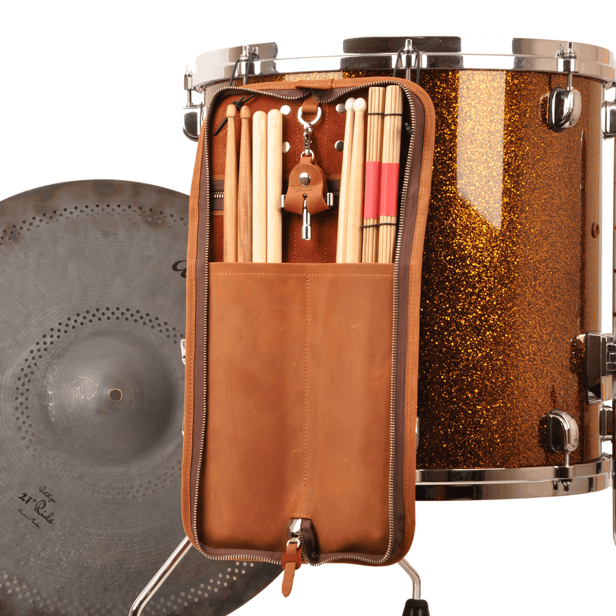 Compact Drumstick bag with drum key holder | Genuine Leather "Crazy Horse"