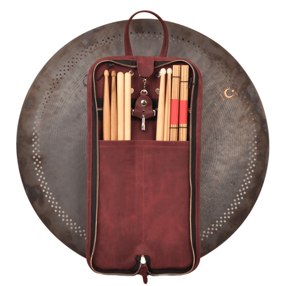 Compact Drumstick bag with drum key holder | Genuine Leather "Crazy Horse"