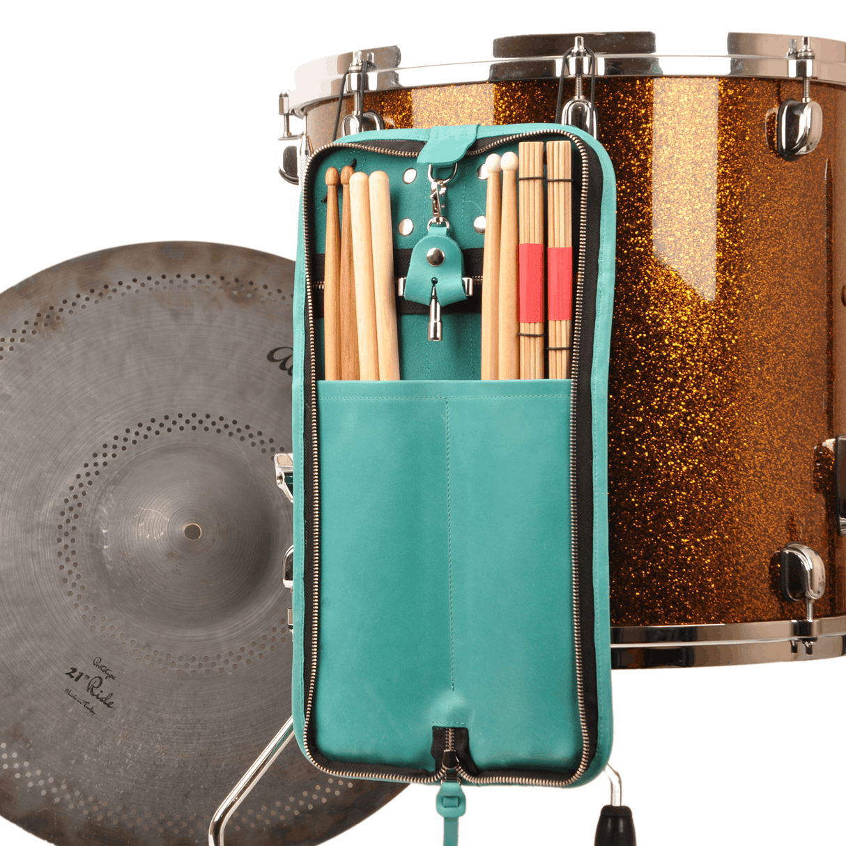 Compact Drumstick bag with drum key holder | Genuine Leather "Crazy Horse"