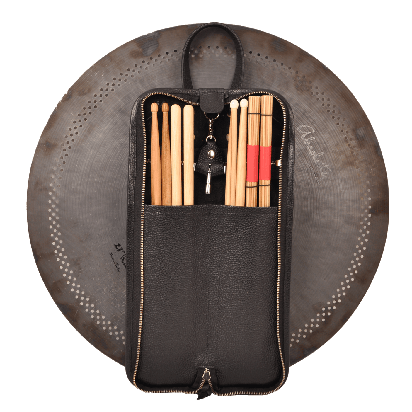 Compact Drumstick bag with drum key holder | Genuine Leather