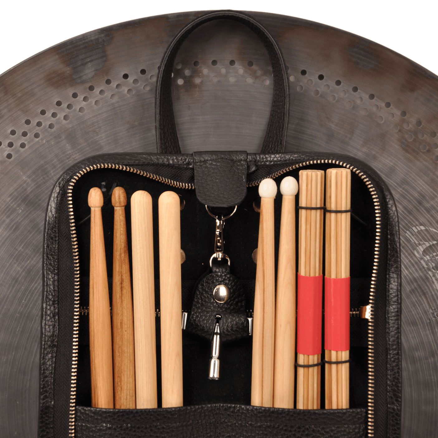 Compact Drumstick bag with drum key holder | Genuine Leather