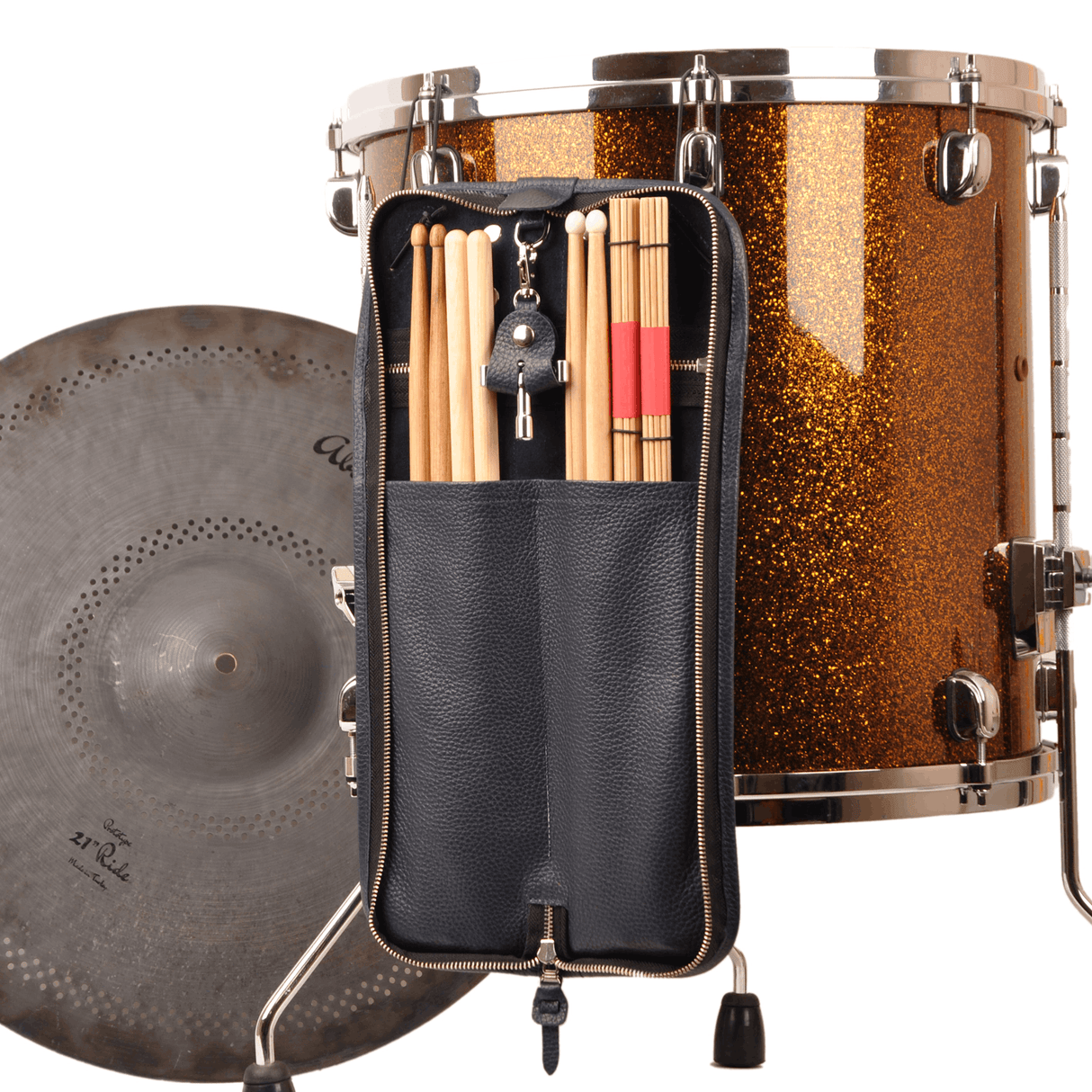 Compact Drumstick bag with drum key holder | Genuine Leather