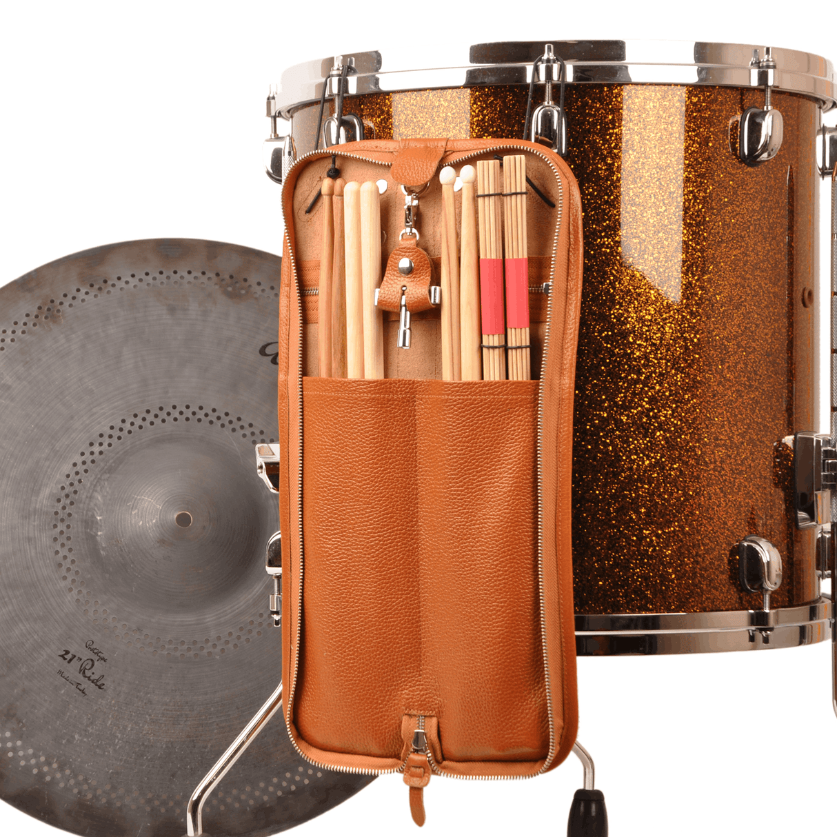 Compact Drumstick bag with drum key holder | Genuine Leather