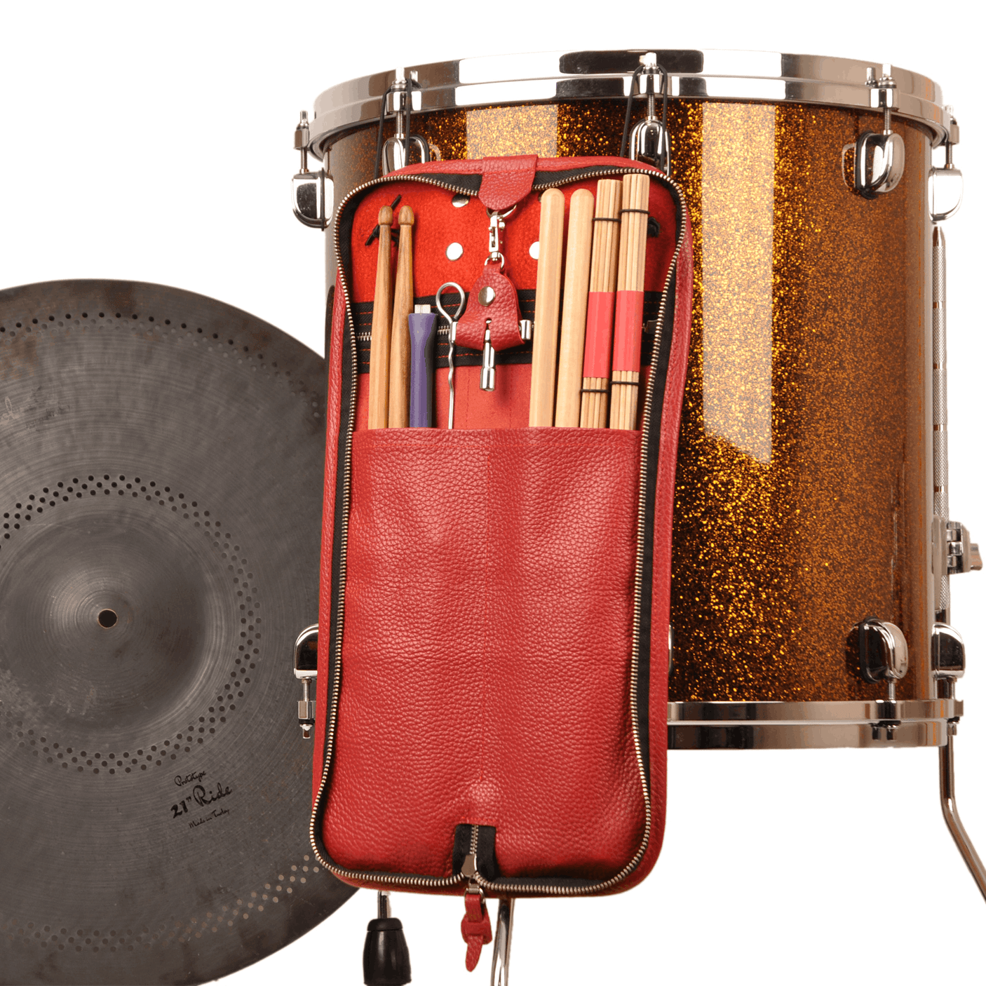 Compact Drumstick bag with drum key holder | Genuine Leather