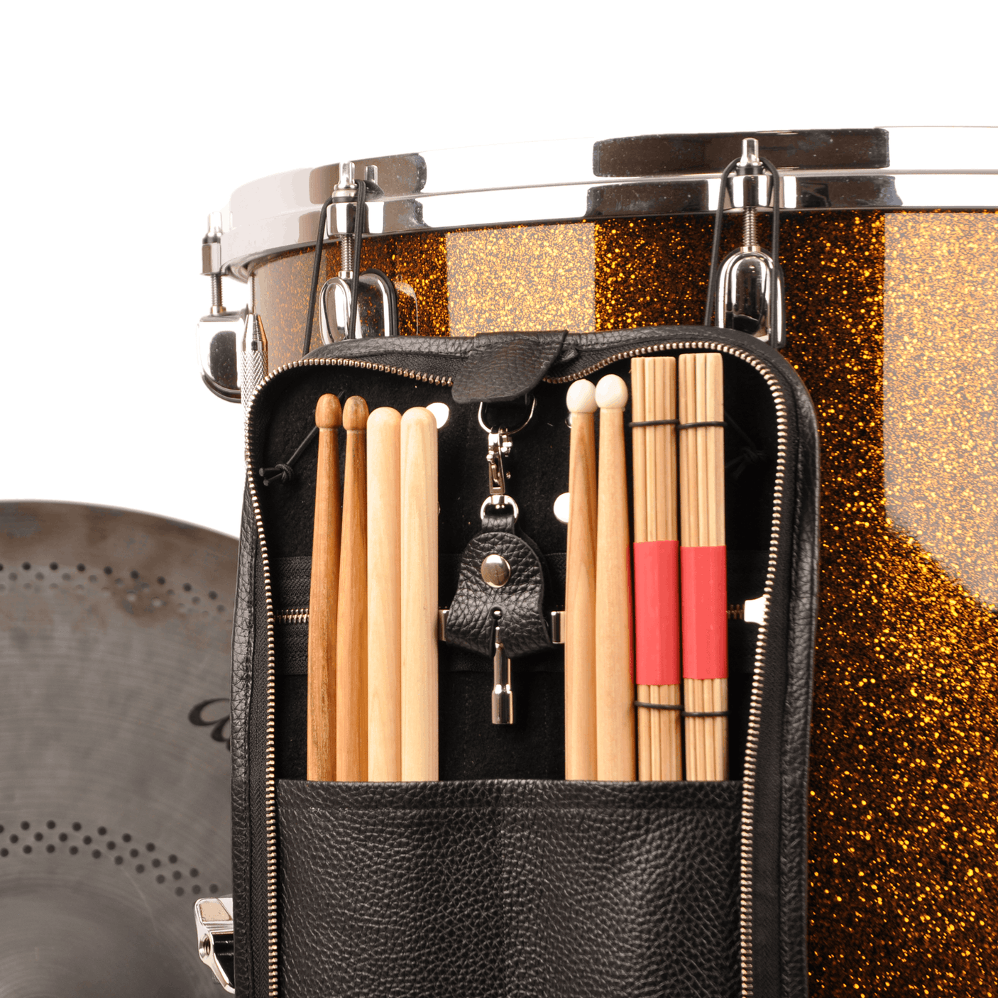 Compact Drumstick bag with drum key holder | Genuine Leather