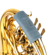 Single French Horn Hand Guard in deep grey leather on white.
