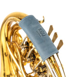 Single French Horn Hand Guard in deep grey leather on white.