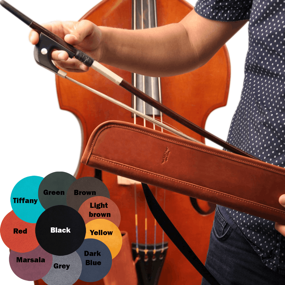 Genuine "Crazy Horse" Leather Bass Bow Double Case