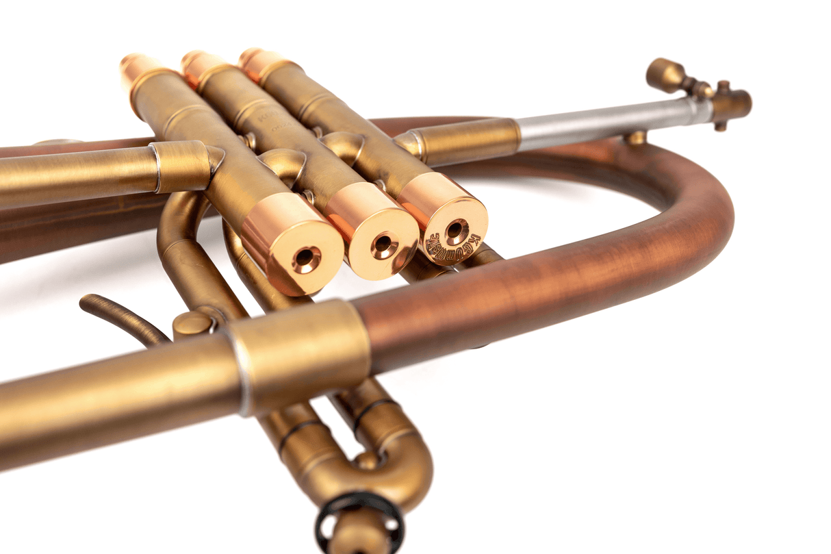 Heavy KGUmusic trim kit on the flugelhorn, close-up view.