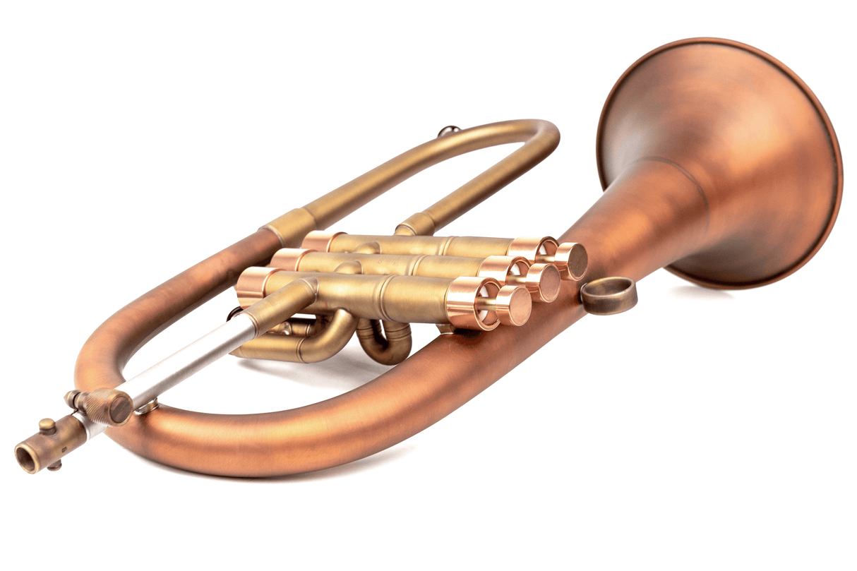 Bronze bell of the KGUmusic-Taylor flugelhorn, side angle.