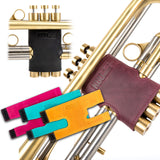 Genuine Leather Valve guards, valve protectors for trumpet, made by KGUmusic on white background.