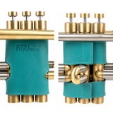 Tiffany Genuine leather KGUmusic valve guards for trumpet, displayed against white background.