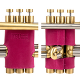Pink Rose Leather valve guards for trumpet by KGUmusic, product photo with white background.