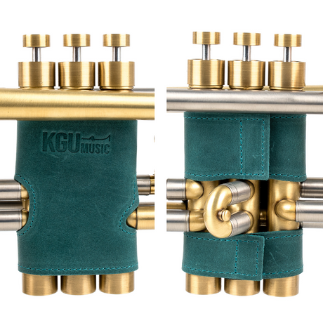 KGUmusic trumpet valve protectors, crafted from premium leather, isolated on white.