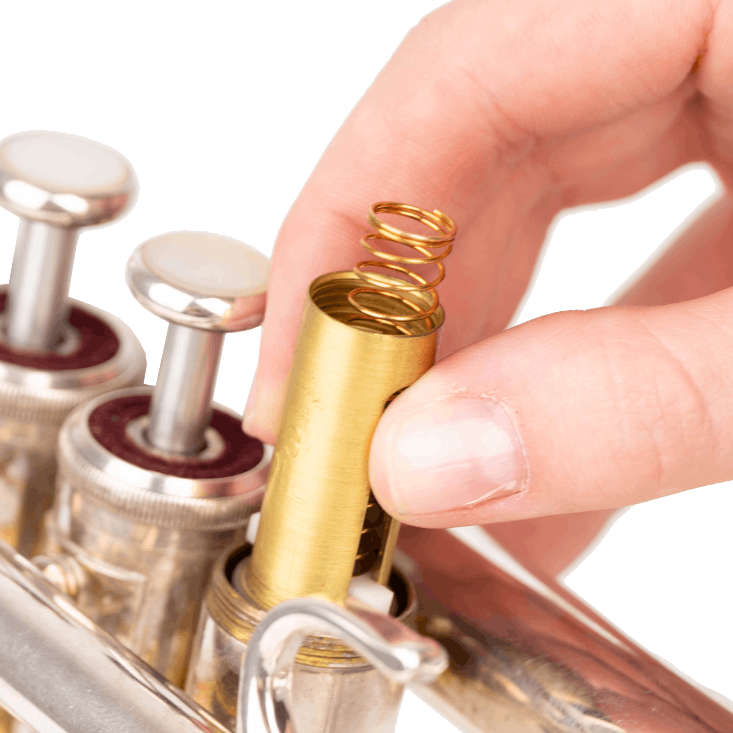 High-quality bronze valve springs by KGUmusic are installed on the trumpet.