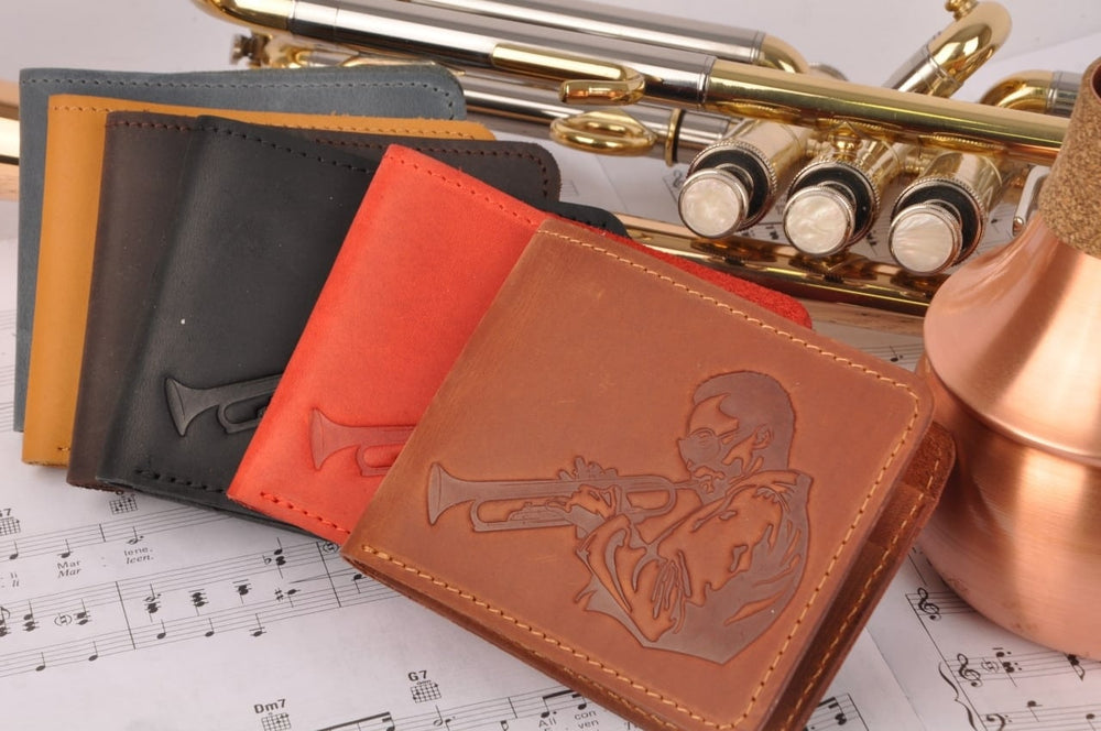 Leather Wallet with Miles Print | Gift for Musicians