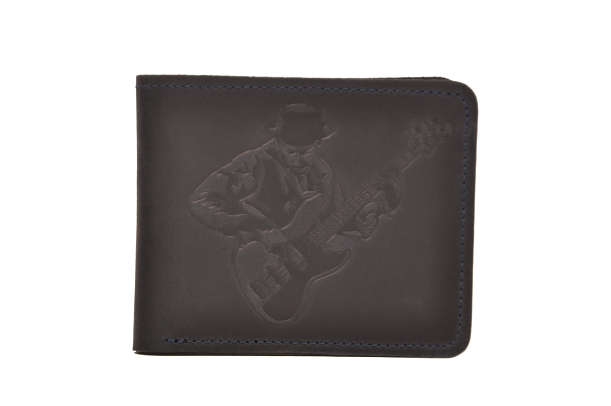 Leather wallet with print of a famous jazz bassist | Gift for Musicians