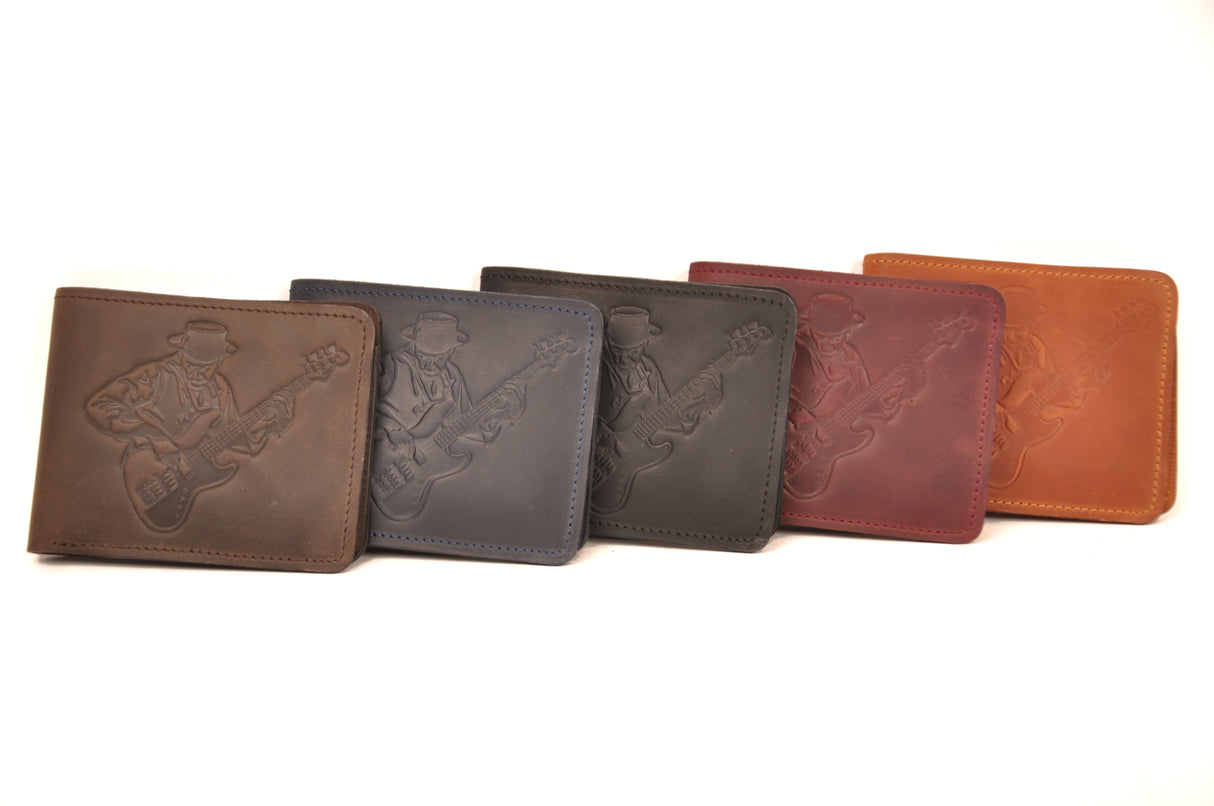 Leather wallet with print of a famous jazz bassist | Gift for Musicians