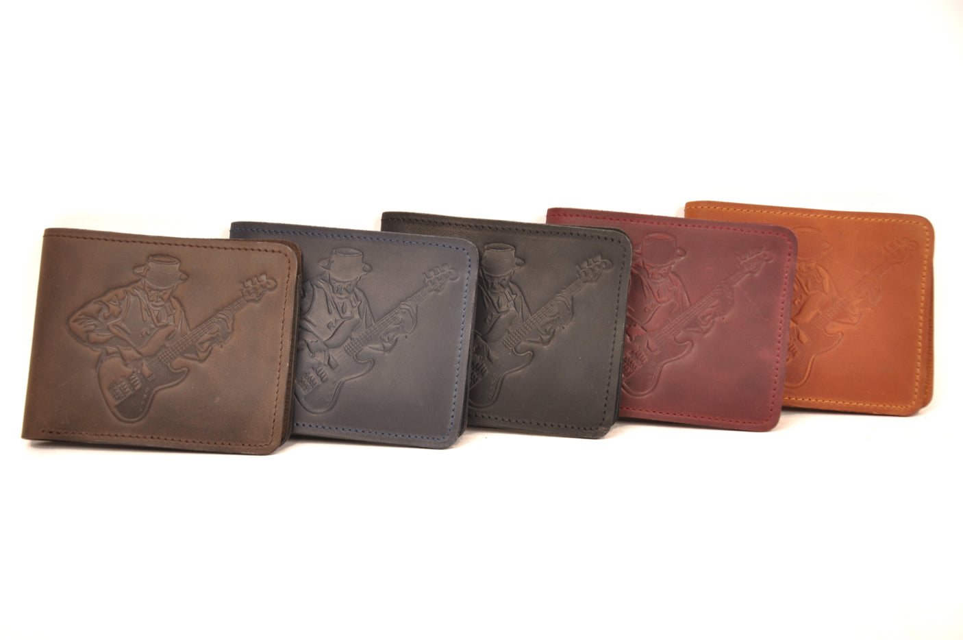Leather wallet with print of a famous jazz bassist | Gift for Musicians