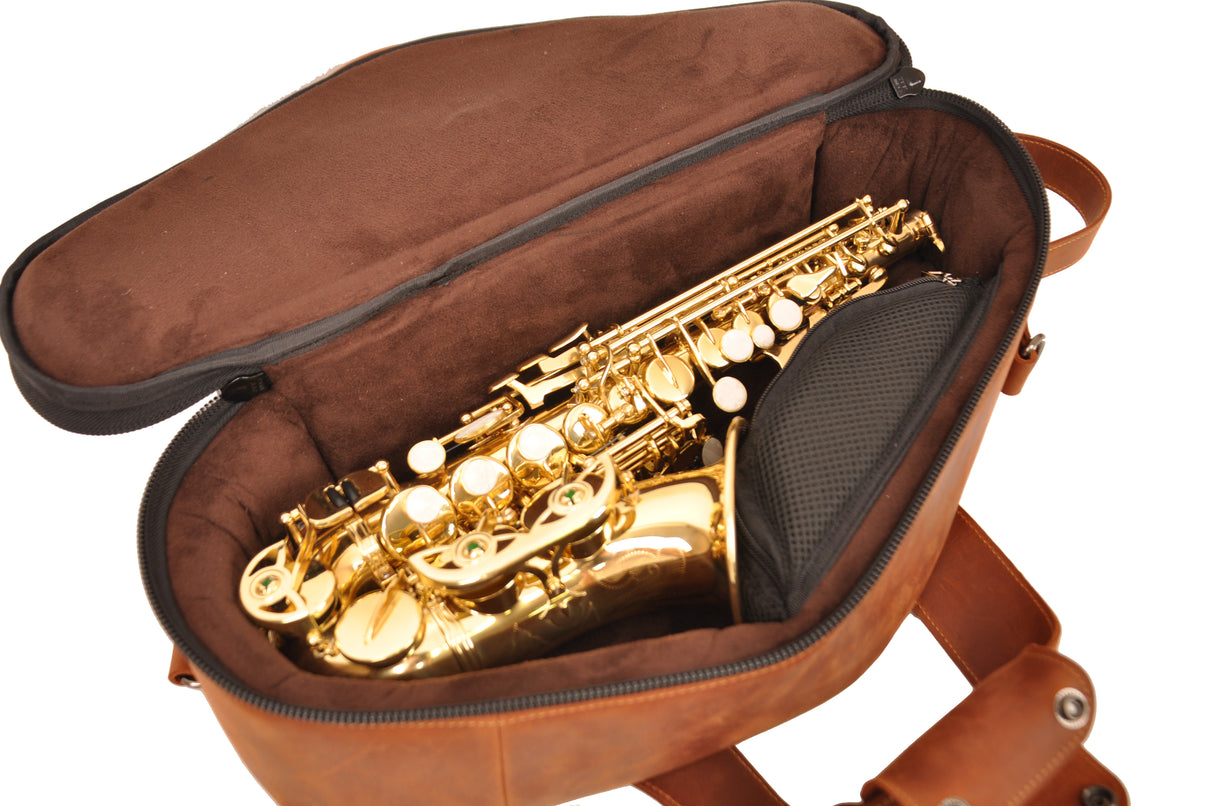Gig Bag for Curved Soprano saxophone | Genuine leather "Crazy Horse"