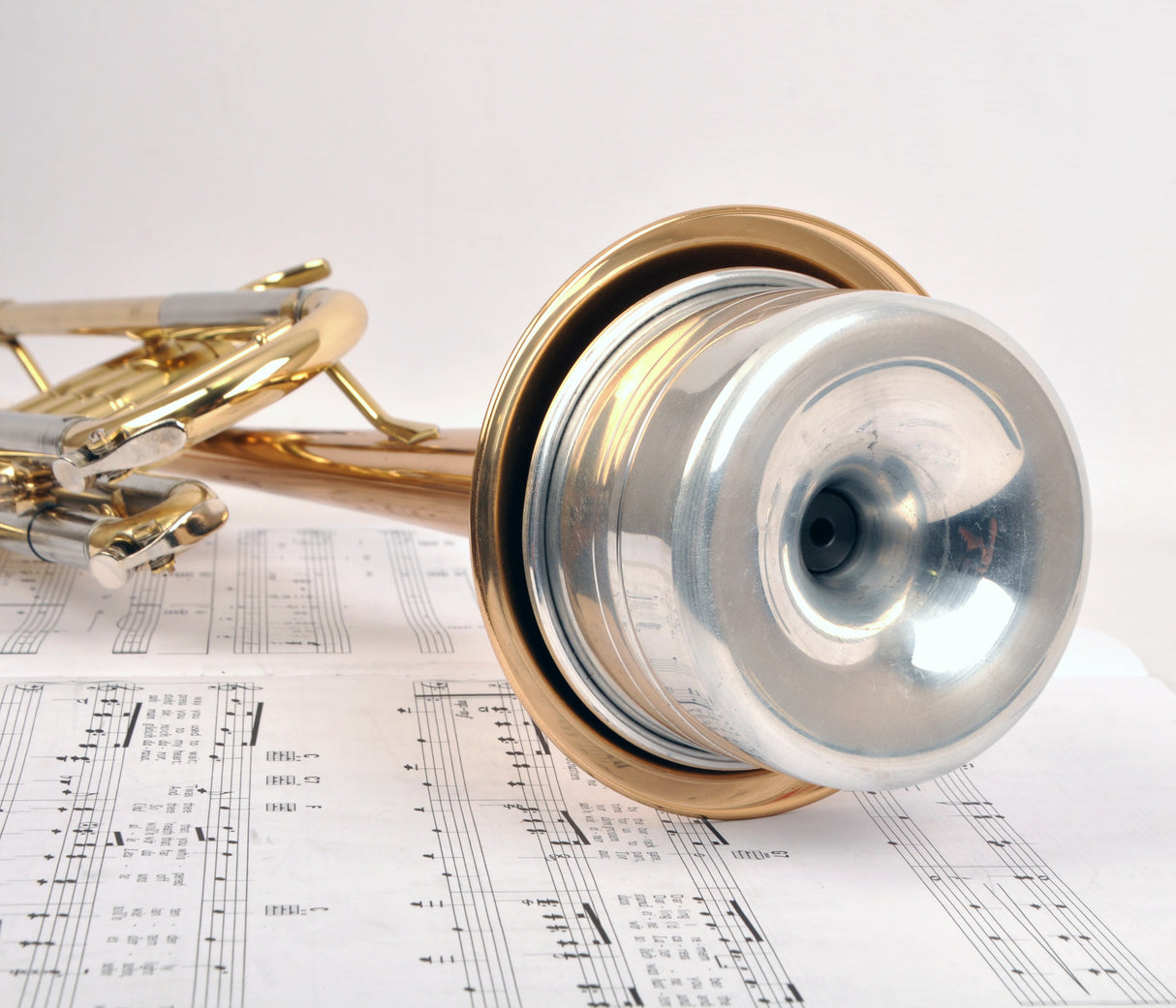 Trumpet muteness adapter for quiet practice (mute not included)