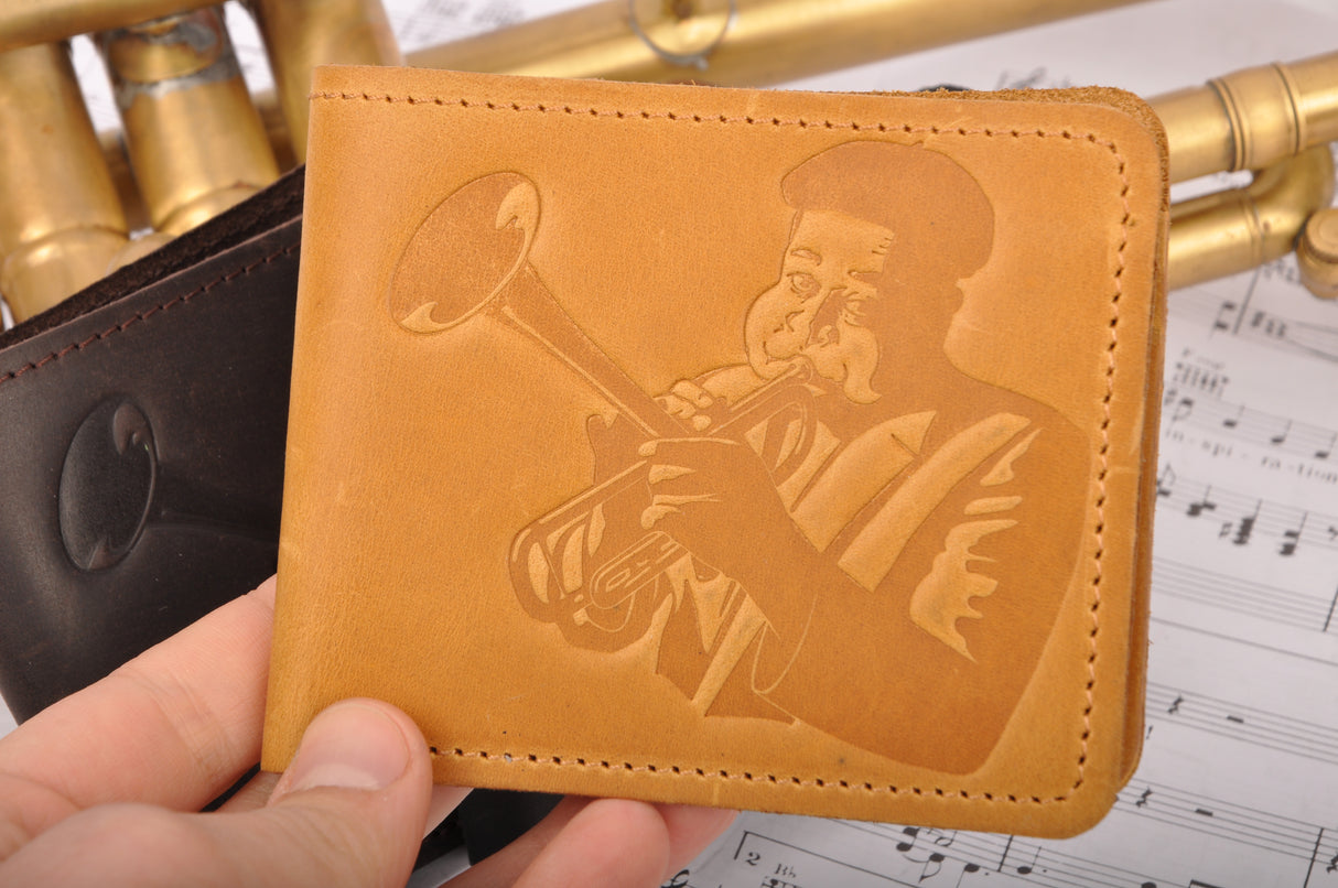 Leather Wallet with Dizzy Print | Gift for Musicians