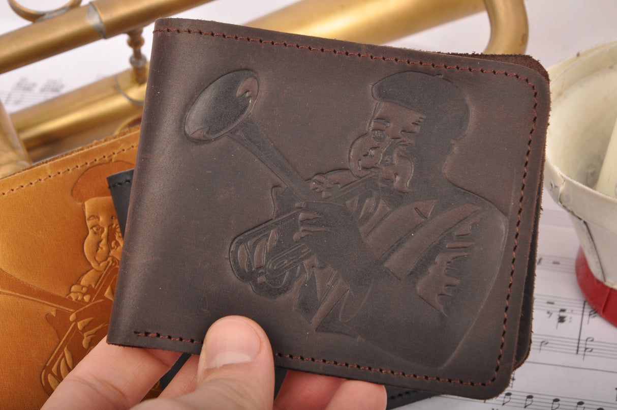 Leather Wallet with Dizzy Print | Gift for Musicians
