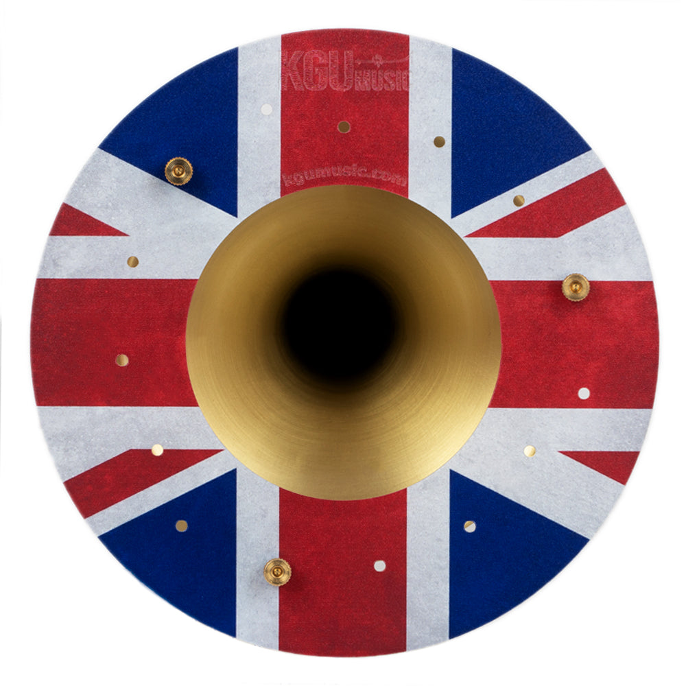 Customizable trumpet deflector by KGUmusic, featuring British flag.