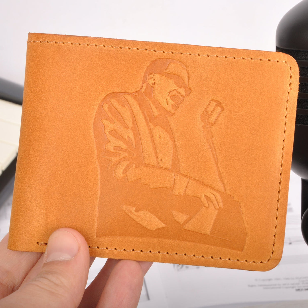 Leather Wallet with jazz singer Ray prints | Gift for Musicians