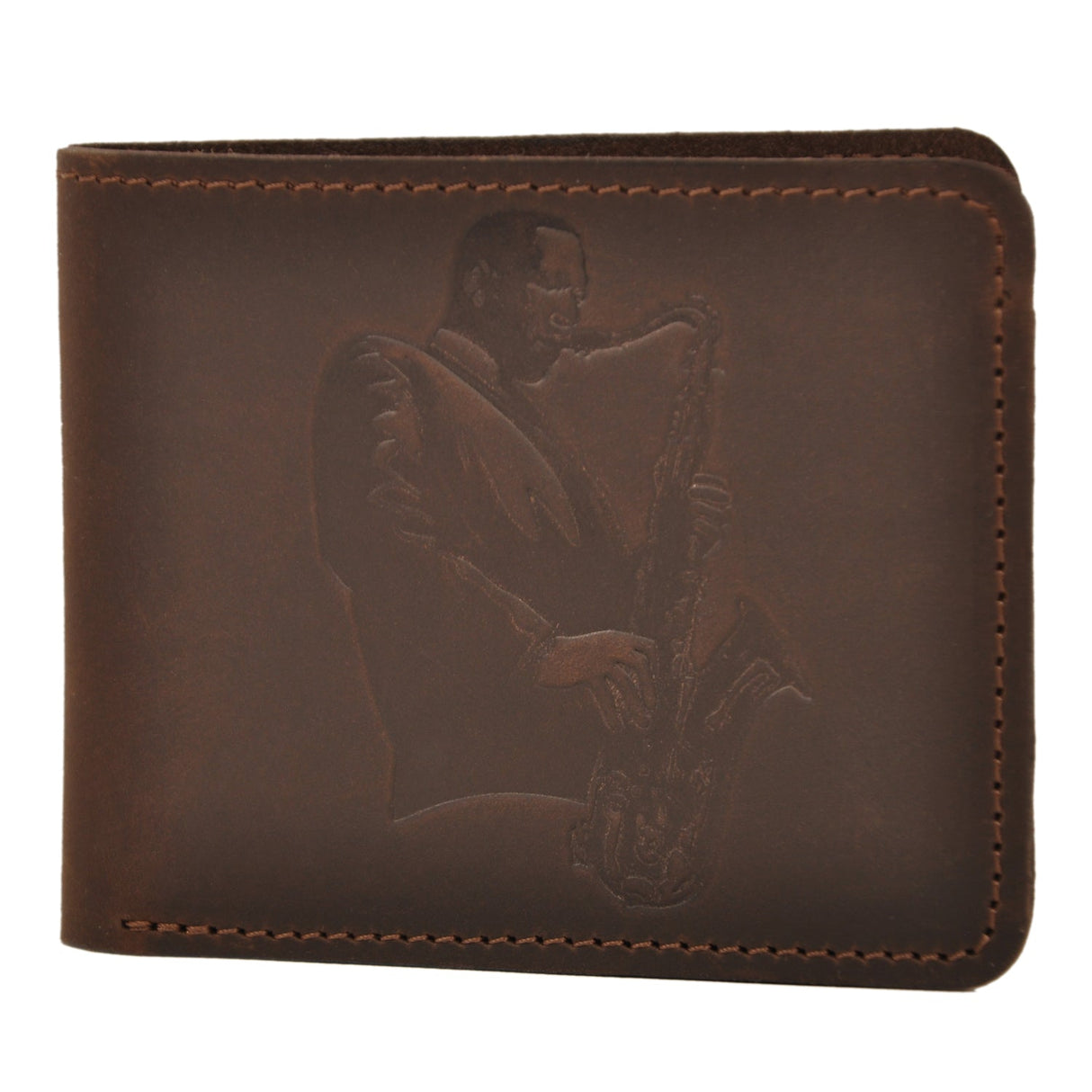 Leather Wallet with tenor saxophone player print | Gift for Musicians