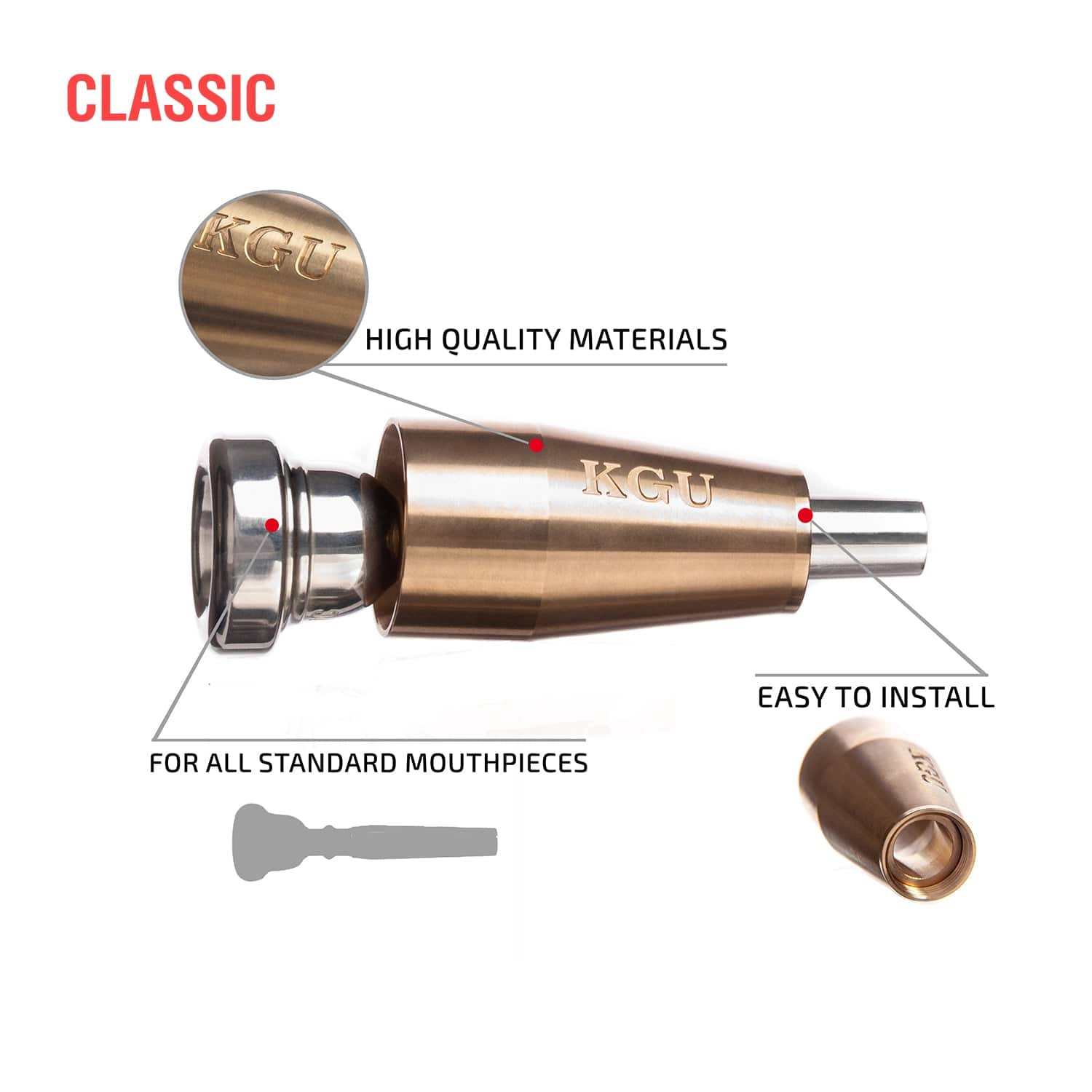 Raw brass CLASSIC booster on  trumpet mouthpiece.