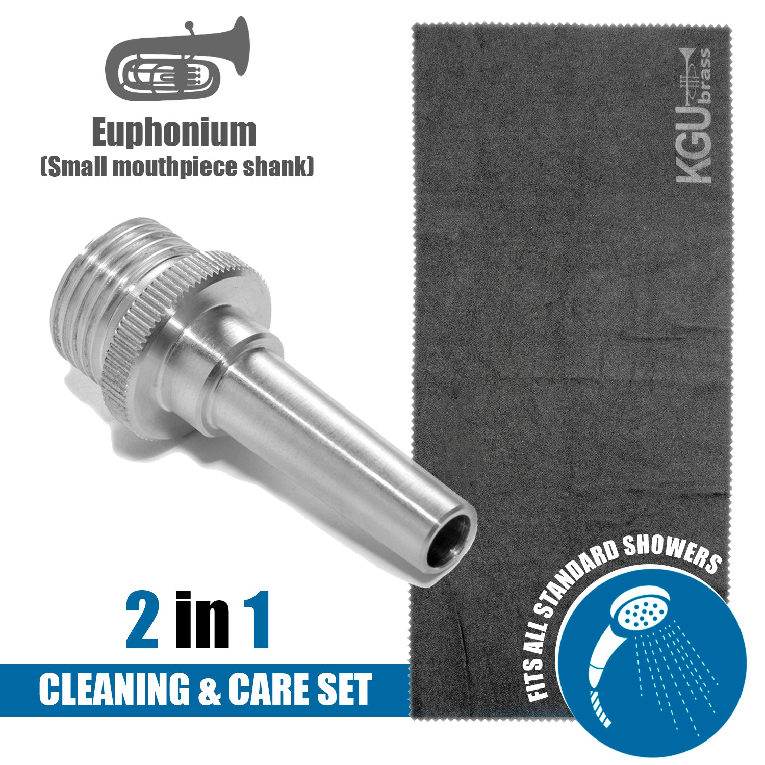 Efficient euphonium cleaning with KGUmusic Nozzle and care towel.