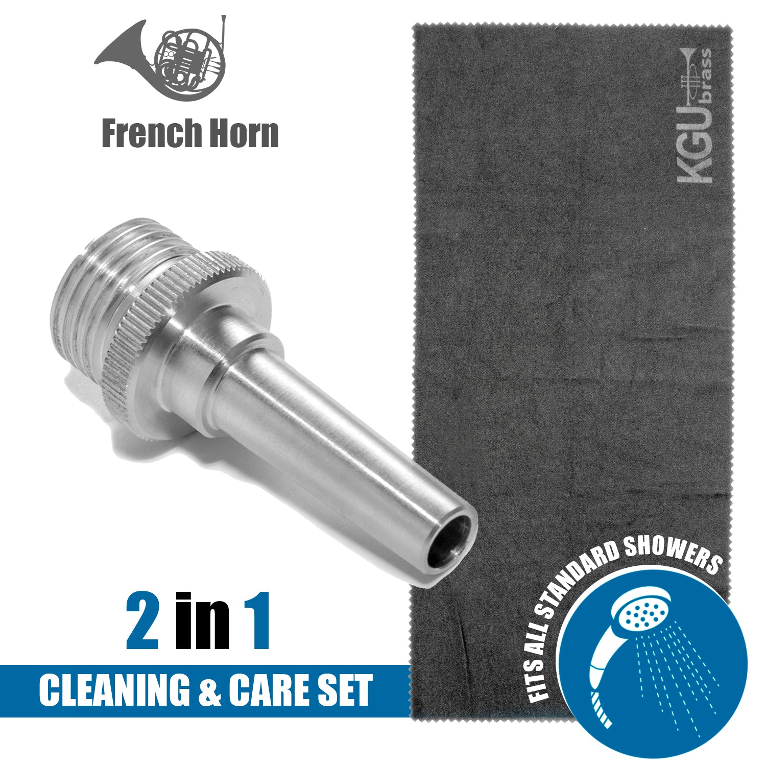 Efficient french horn cleaning with KGUmusic Aqua Nozzle and care towel.