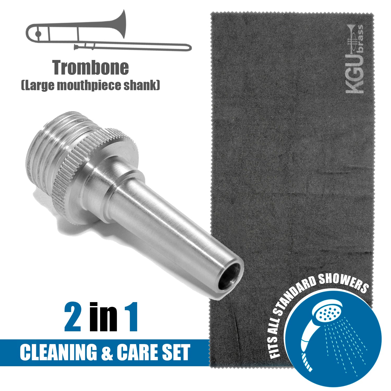 Efficient trombone cleaning with KGUmusic Aqua Nozzle and care towel.