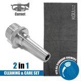 Efficient cornet cleaning with KGUmusic Aqua Nozzle and care towel.
