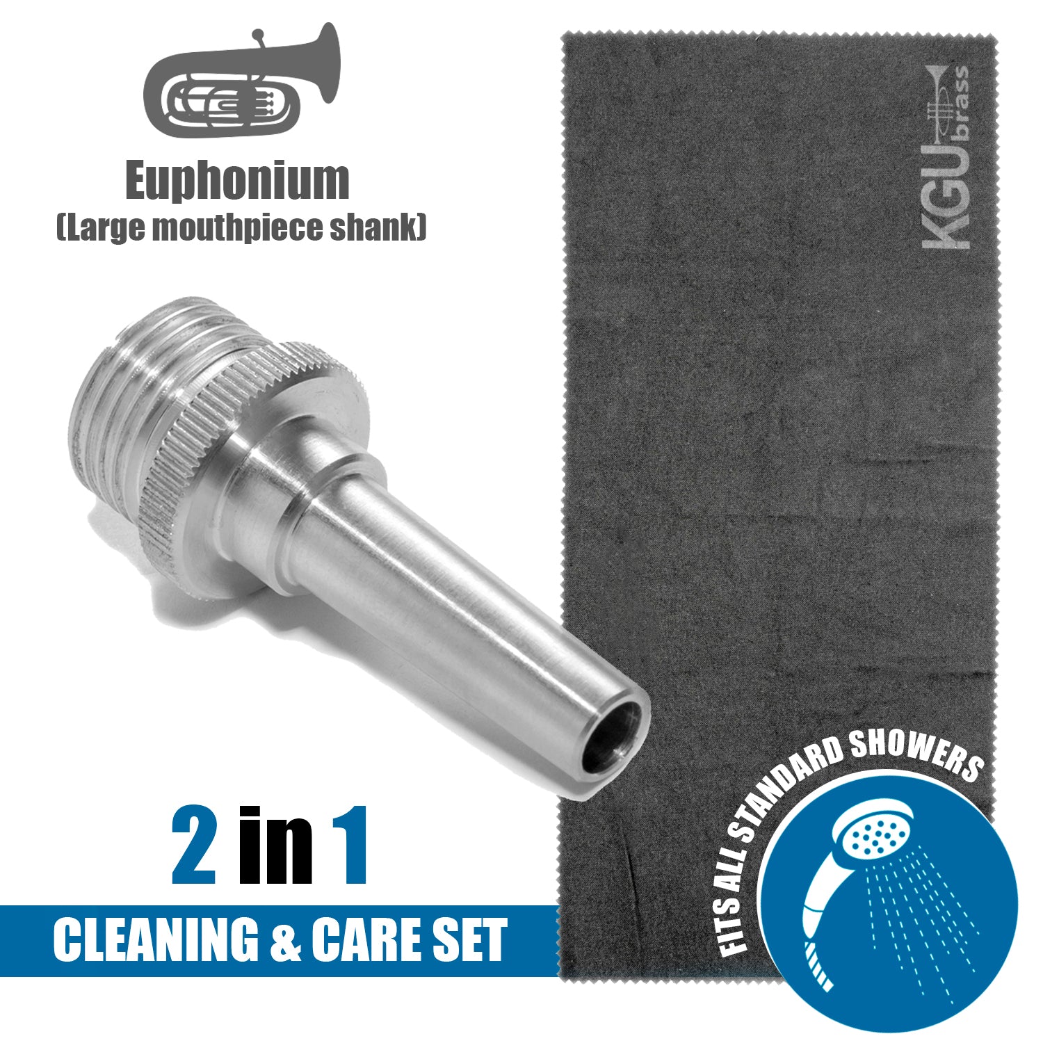 Efficient euphonium cleaning with KGUmusic Aqua Nozzle and care towel.