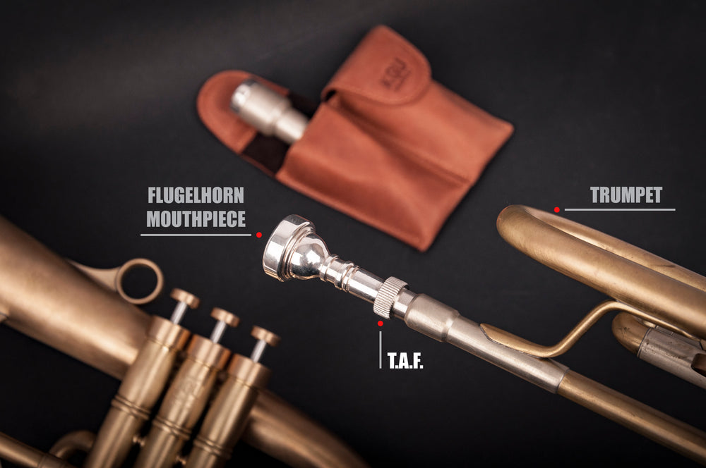 Trumpet with KGUmusic Flugelhorn mouthpiece Adapter.