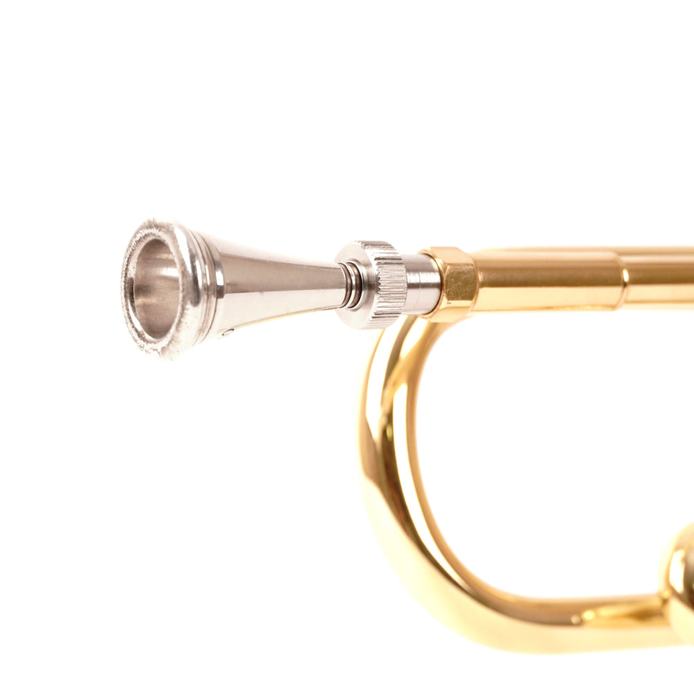 French horn mouthpiece adapter installed on a trumpet.